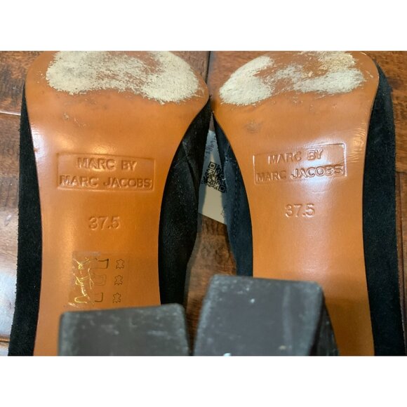 Marc Jacobs Black Suede Zipper Bootie Chunky Snakeskin Heels, Size 37.5 | 7.5 - Picture 10 of 10